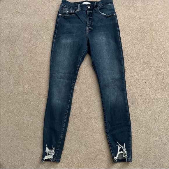 Good American GOOD Good Waist High Rise Raw Hem Ankle Skinny Jeans / Blue 309 - Picture 5 of 6